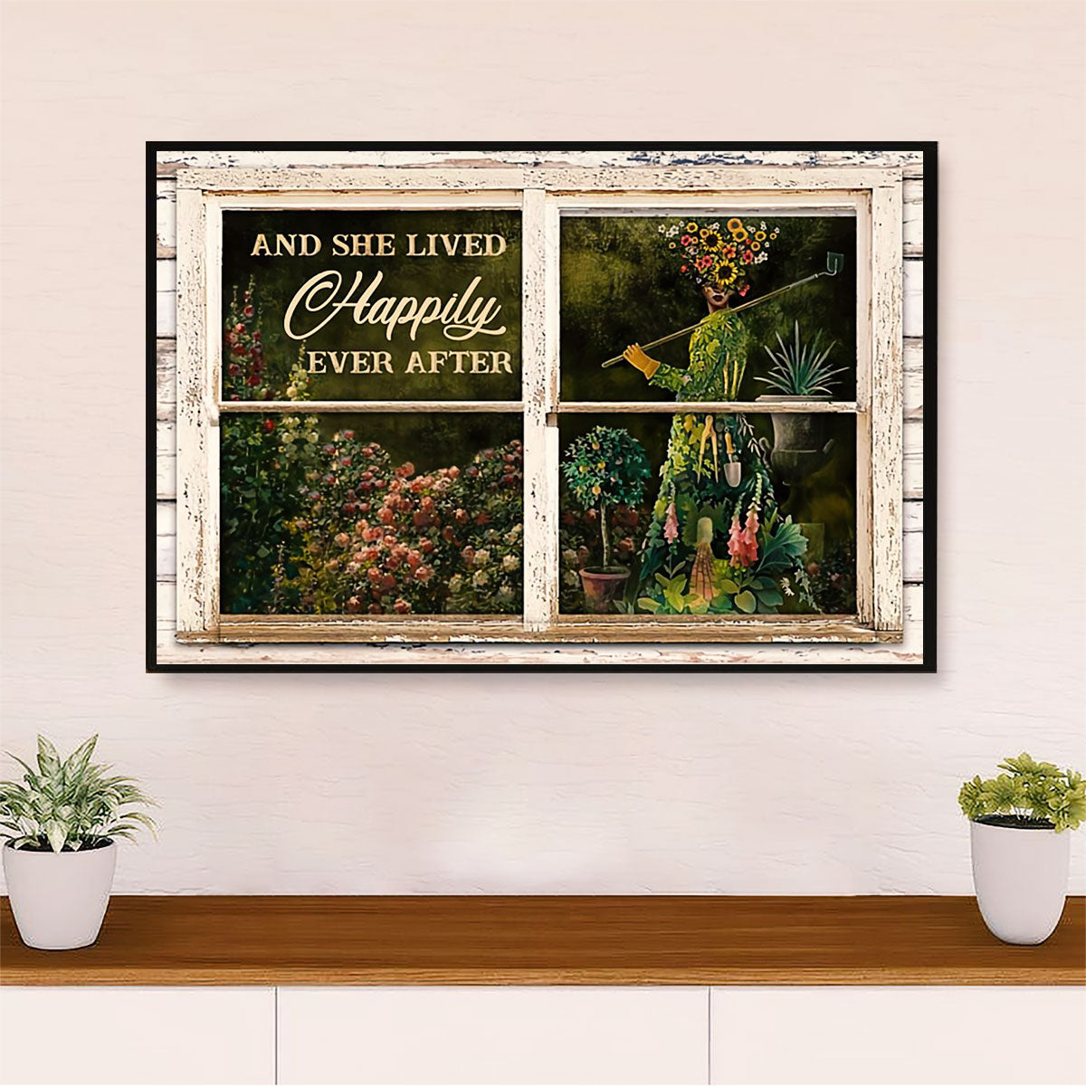 Gardening Poster Home Décor Wall Art | She Lived Happily | Gift for Gardener, Plants Lover