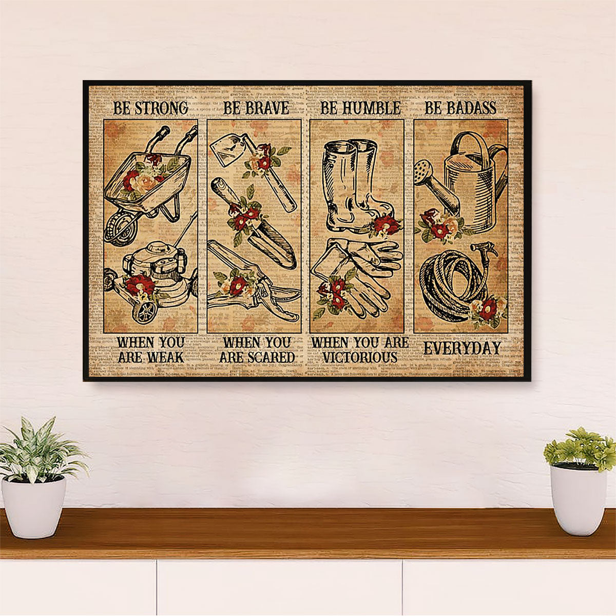 Gardening Poster Home Décor Wall Art | Strong Brave Humble | Gift for Gardener, Plants Lover