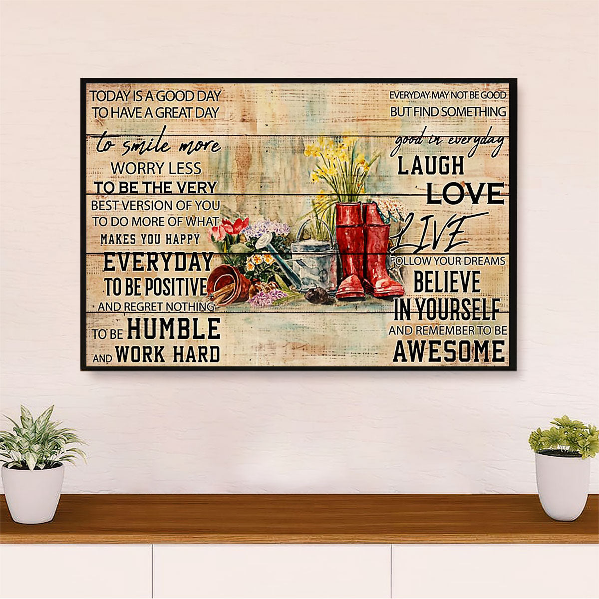 Gardening Poster Home Décor Wall Art | Laugh Love Live | Gift for Gardener, Plants Lover
