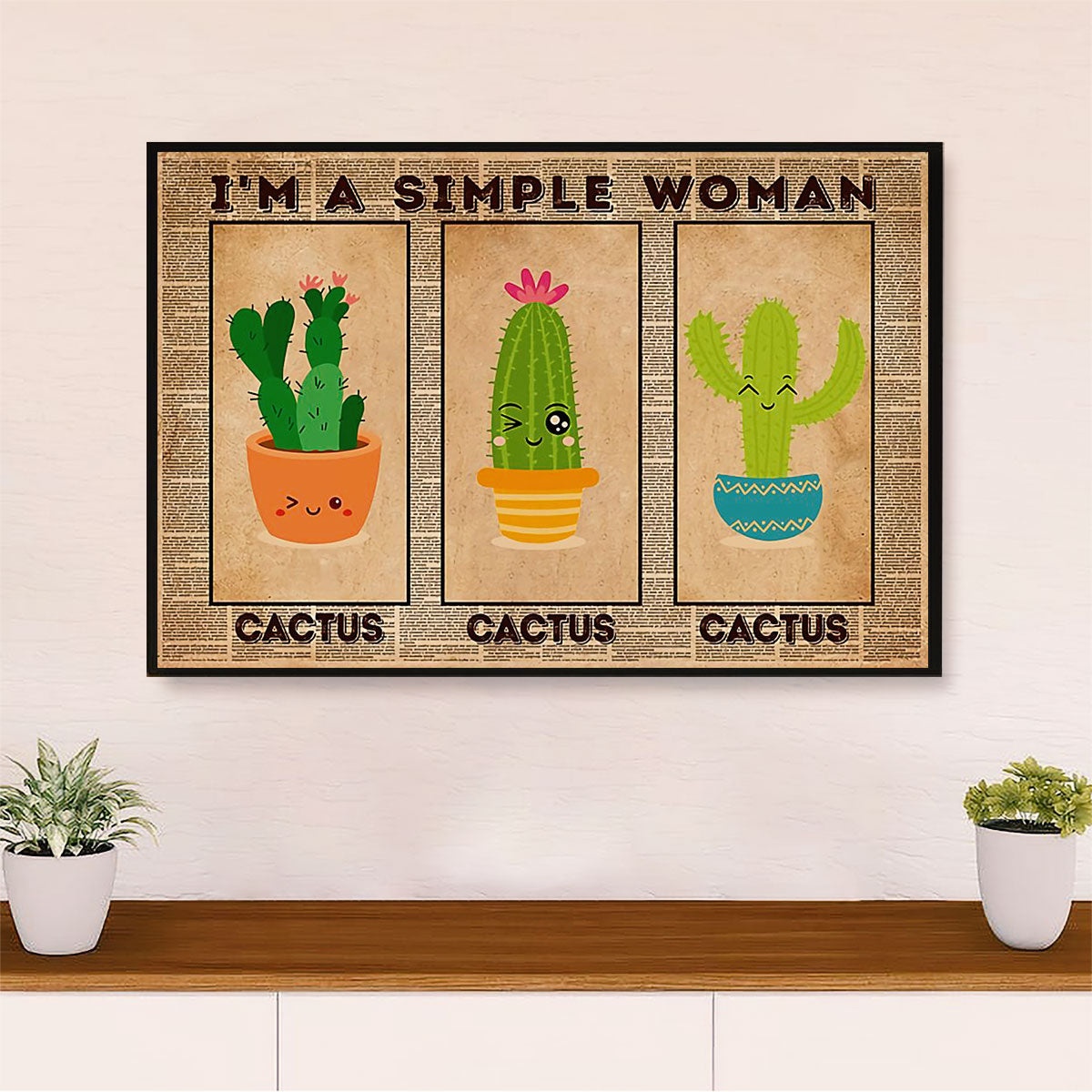 Gardening Poster Home Décor Wall Art | Woman Loves Cactus | Gift for Gardener, Plants Lover
