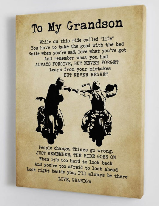 To My Grandson I'll Always Be There Motorcycle Portrait Poster & Canvas Gift For Grandson From Grandpa Birthday Gift Decor Home Decor Wall Art Visual Art