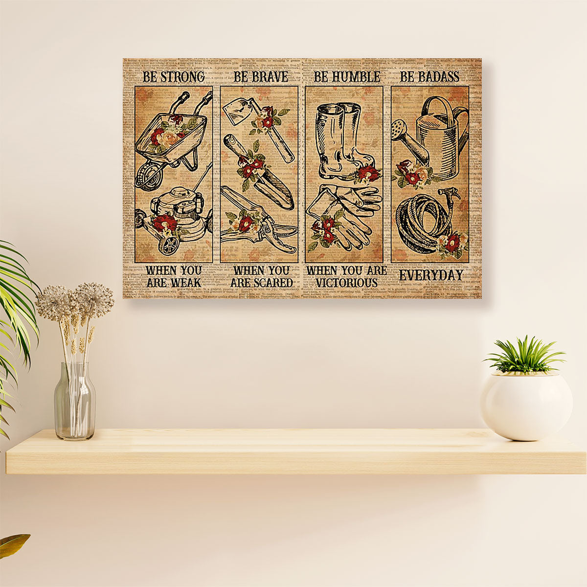 Gardening Poster Home Décor Wall Art | Strong Brave Humble | Gift for Gardener, Plants Lover