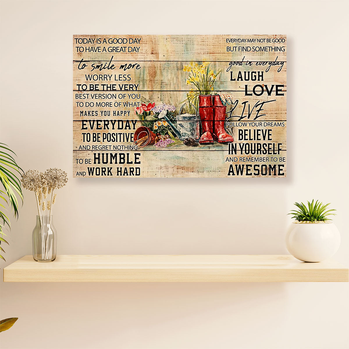 Gardening Poster Home Décor Wall Art | Laugh Love Live | Gift for Gardener, Plants Lover