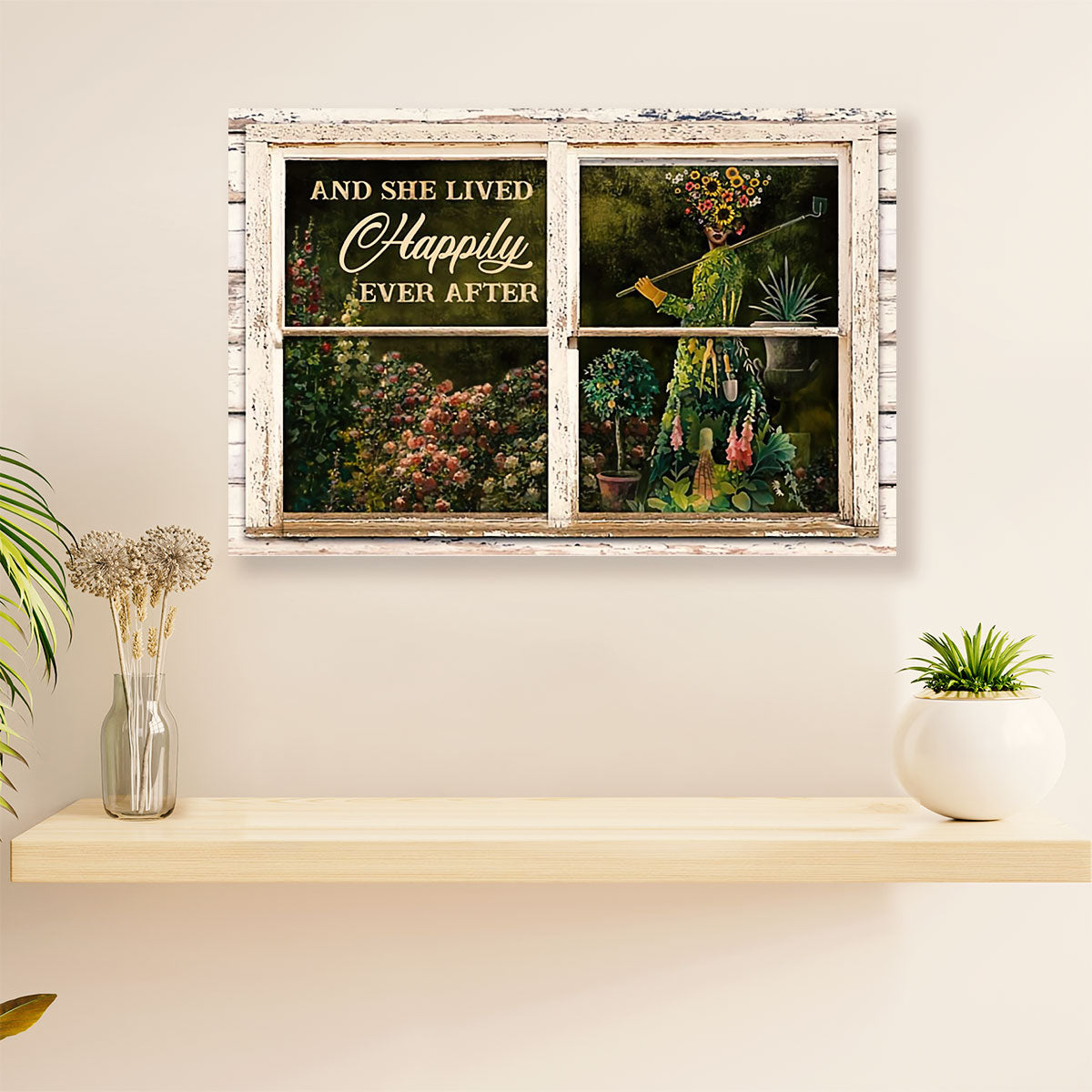 Gardening Poster Home Décor Wall Art | She Lived Happily | Gift for Gardener, Plants Lover