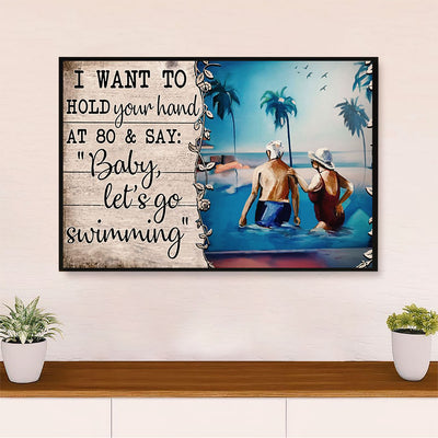 Swimming Poster Room Wall Art | Happy Old Couple  | Gift for Swimmer