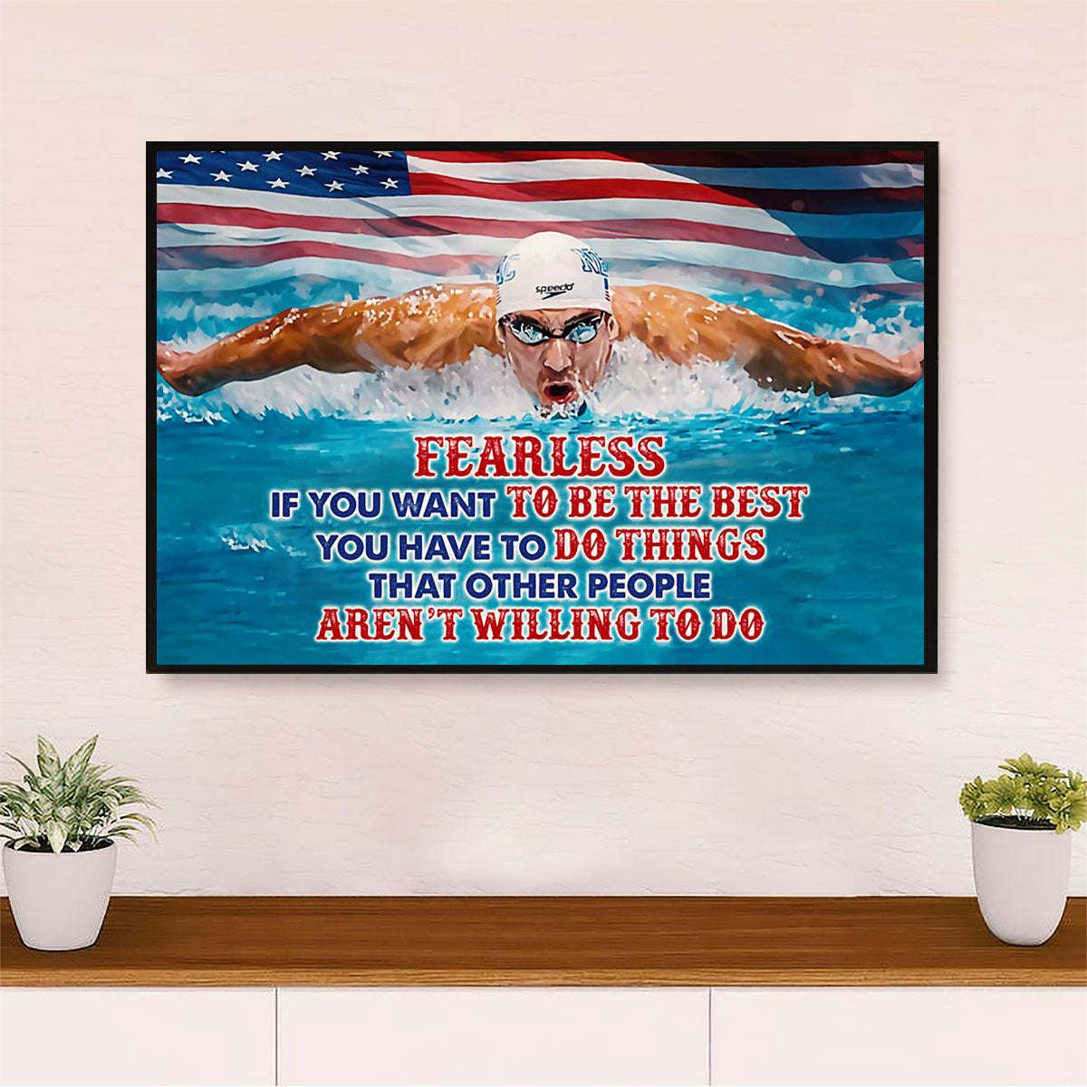 Swimming Poster Room Wall Art | Fearless | Gift for Swimmer