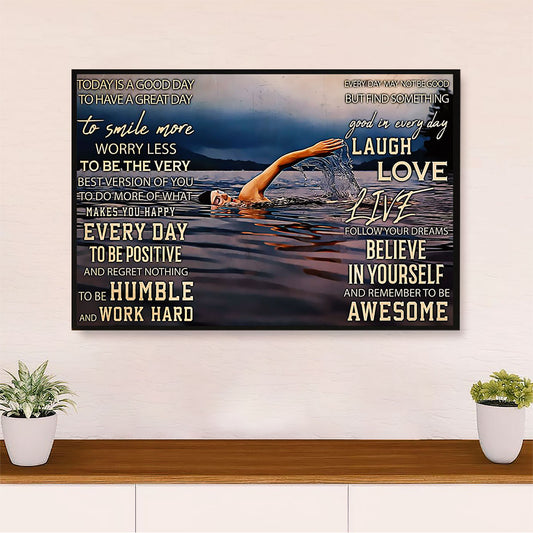 Swimming Poster Room Wall Art | Believe in Yourself | Gift for Swimmer