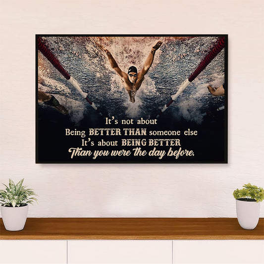 Swimming Poster Room Wall Art | Better than Yesterday | Gift for Swimmer