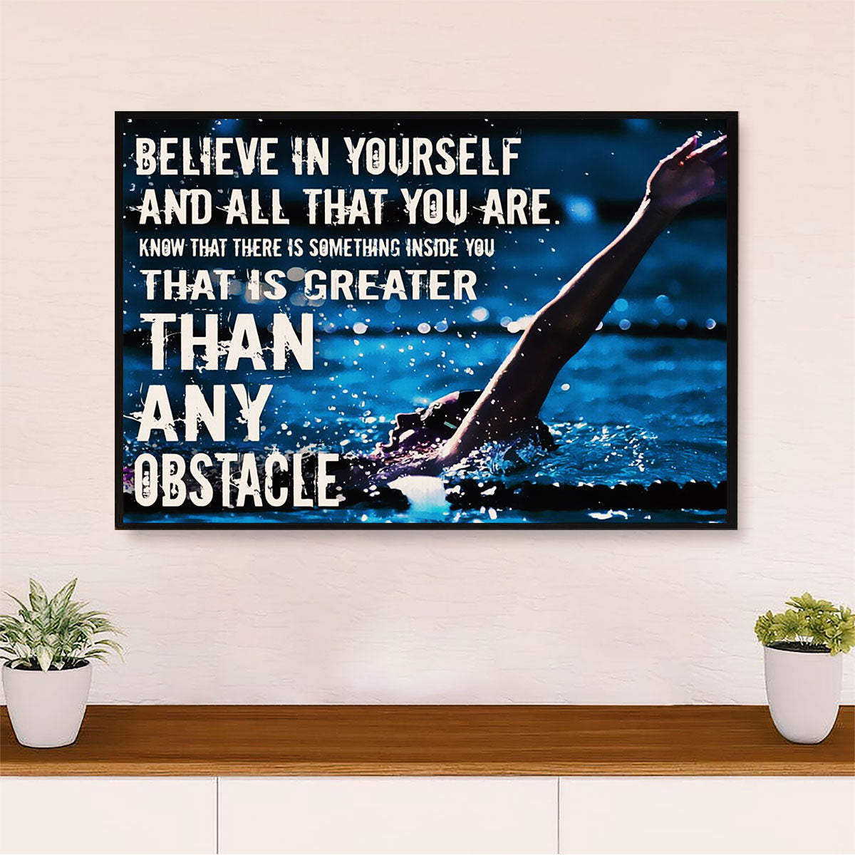 Swimming Poster Room Wall Art | Greater than Any Obstacle | Gift for Swimmer