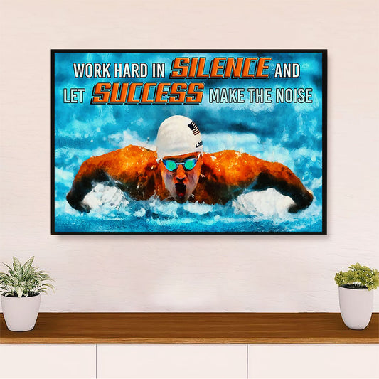 Swimming Poster Room Wall Art | Let Success Make Noise | Gift for Swimmer