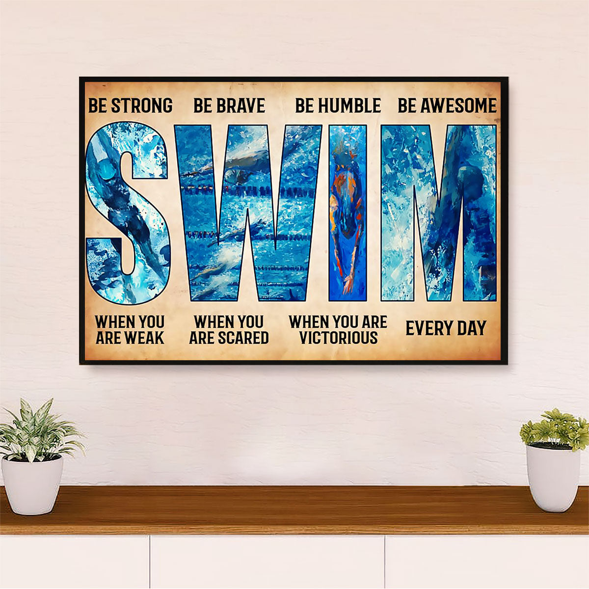 Swimming Poster Room Wall Art | Strong Brave Swimmer | Gift for Swimmer
