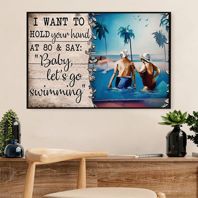 Swimming Poster Room Wall Art | Happy Old Couple  | Gift for Swimmer