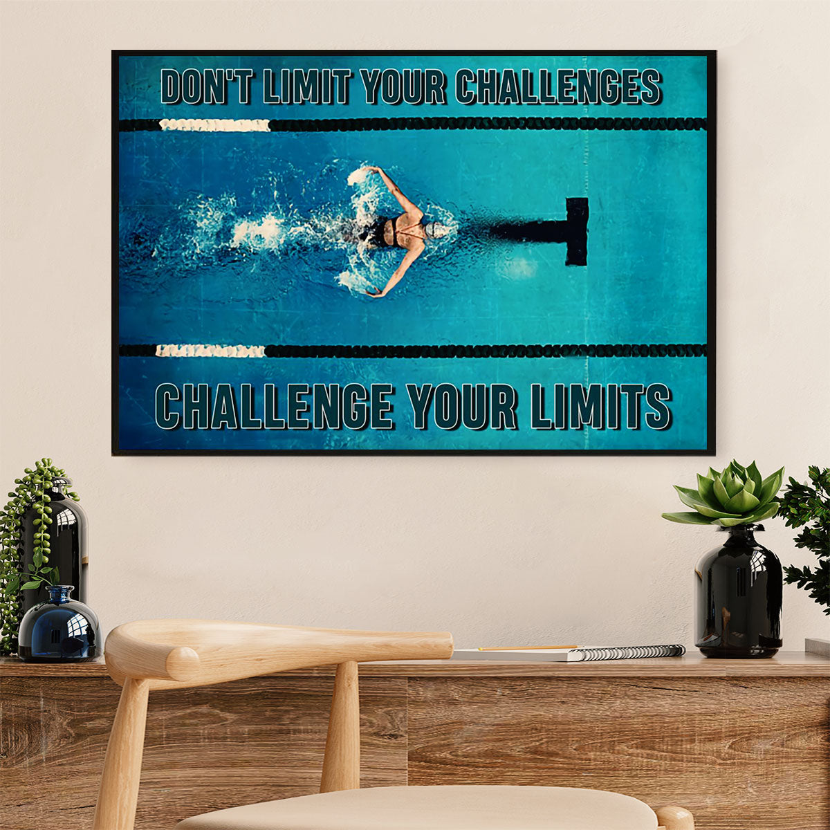 Swimming Poster Room Wall Art | Challenge Your Limits | Gift for Swimmer