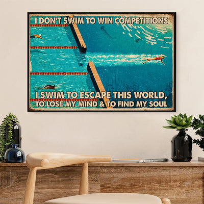 Swimming Poster Room Wall Art | Swim To Escape this World | Gift for Swimmer