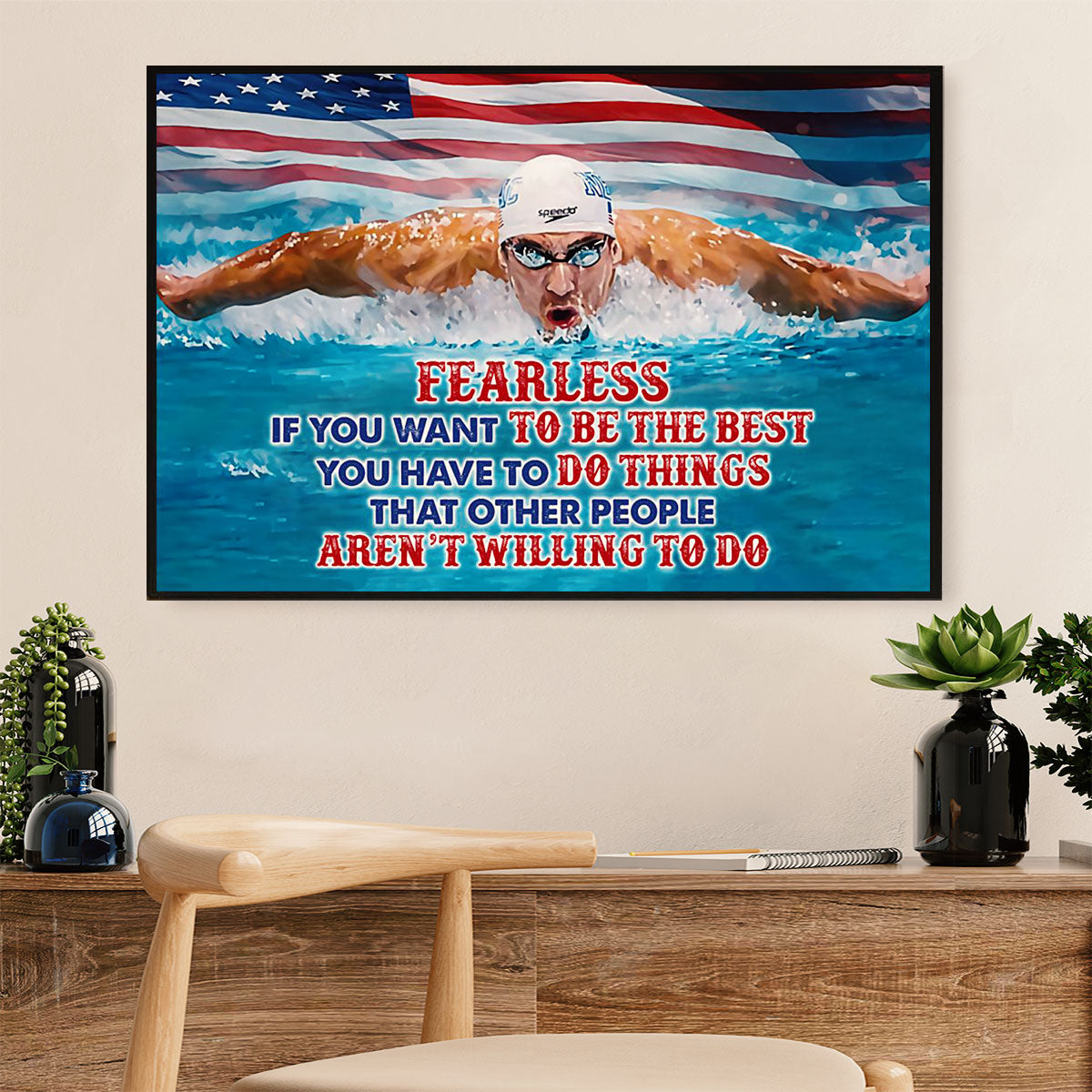 Swimming Poster Room Wall Art | Fearless | Gift for Swimmer