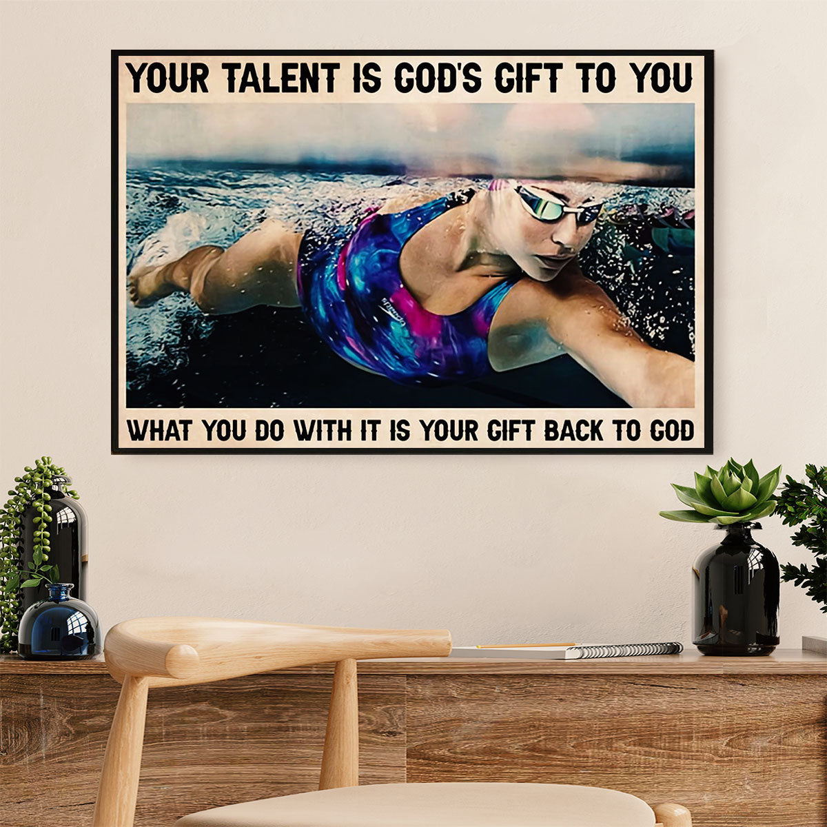 Swimming Poster Room Wall Art | God's Gift | Gift for Swimmer