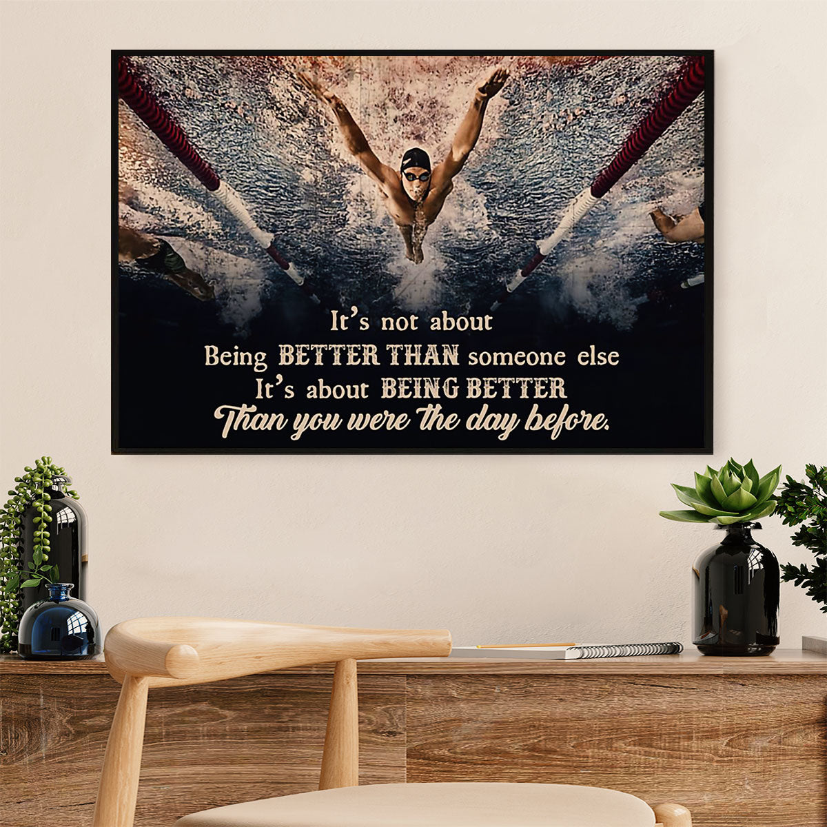 Swimming Poster Room Wall Art | Better than Yesterday | Gift for Swimmer