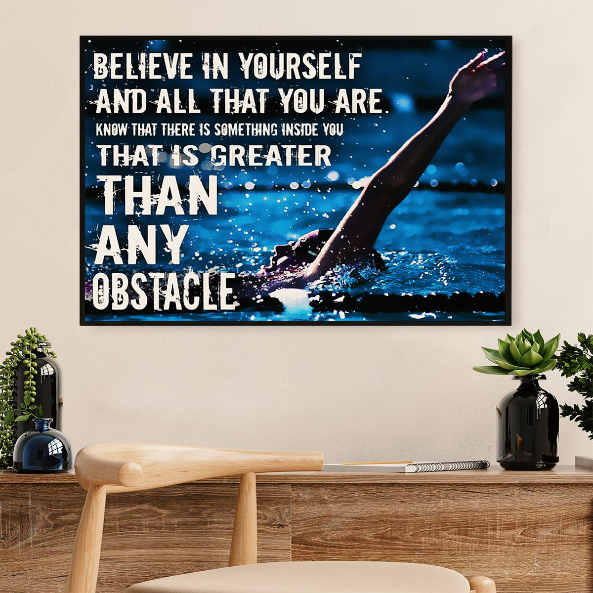 Swimming Poster Room Wall Art | Greater than Any Obstacle | Gift for Swimmer