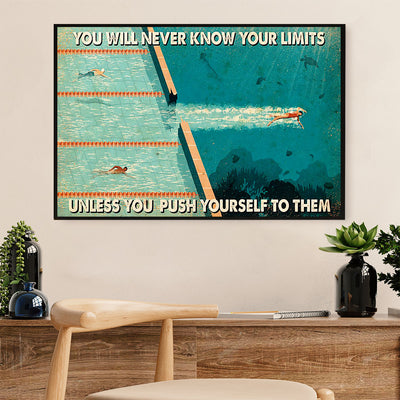 Swimming Poster Room Wall Art | Push Yourself to Your Limits | Gift for Swimmer