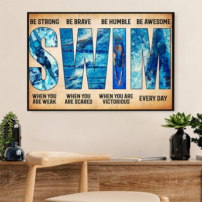 Swimming Poster Room Wall Art | Strong Brave Swimmer | Gift for Swimmer