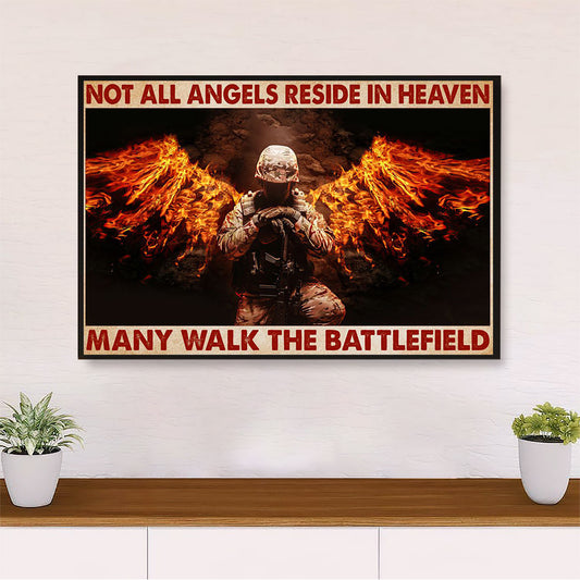 US Army Military Canvas Wall Art Prints | Angels Walk The Battlefield | American Independence Day Gift for Soldiers