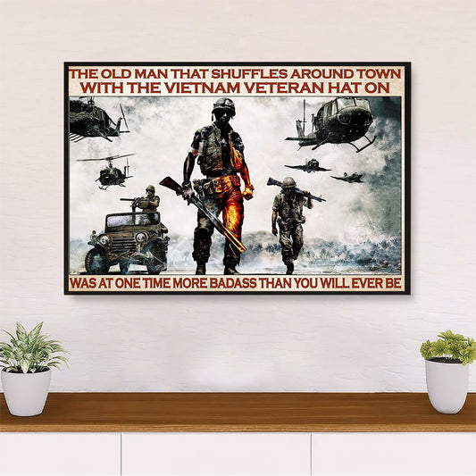 US Army Military Canvas Wall Art Prints | Old Man Viet Nam Veteran | American Independence Day Gift for Soldiers