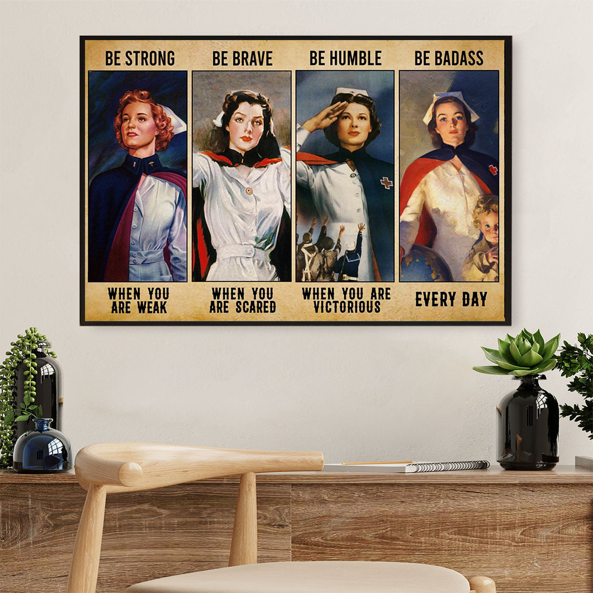 US Army Military Canvas Wall Art Prints | Woman Sailor Be Strong | American Independence Day Gift for Soldiers