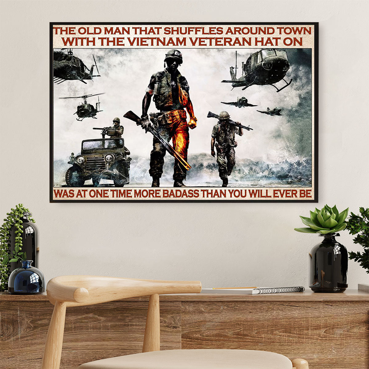 US Army Military Canvas Wall Art Prints | Old Man Viet Nam Veteran | American Independence Day Gift for Soldiers