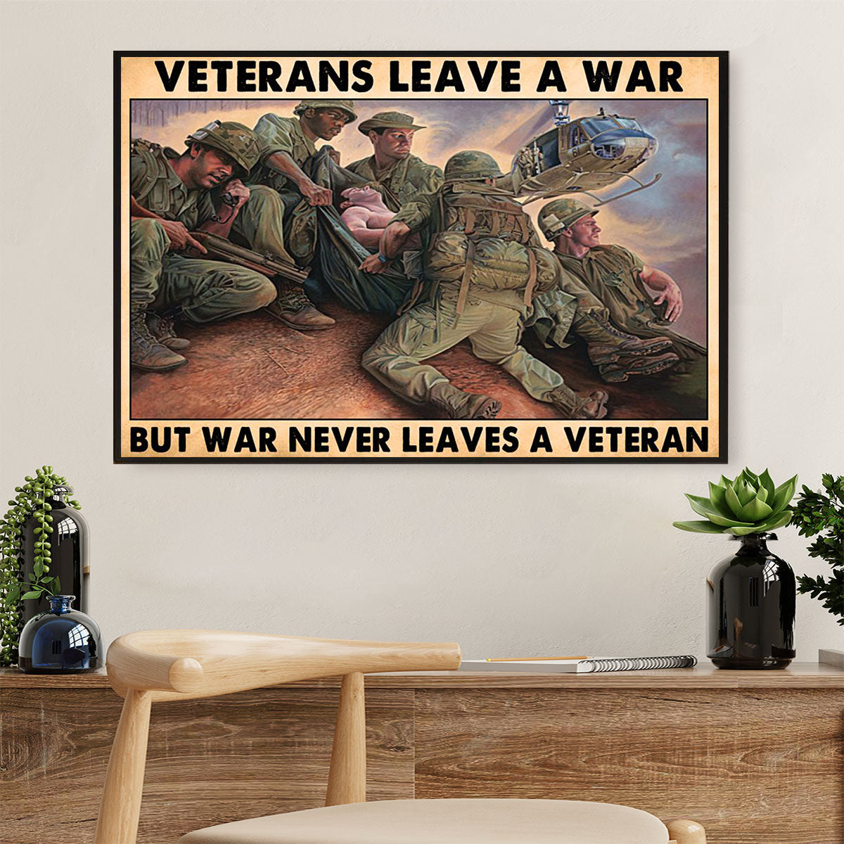 US Army Military Canvas Wall Art Prints | War Never Leaves A Veteran | American Independence Day Gift for Soldiers