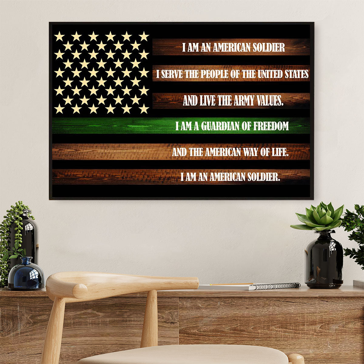 US Army Military Canvas Wall Art Prints | Us Flag American Soldier | American Independence Day Gift for Soldiers