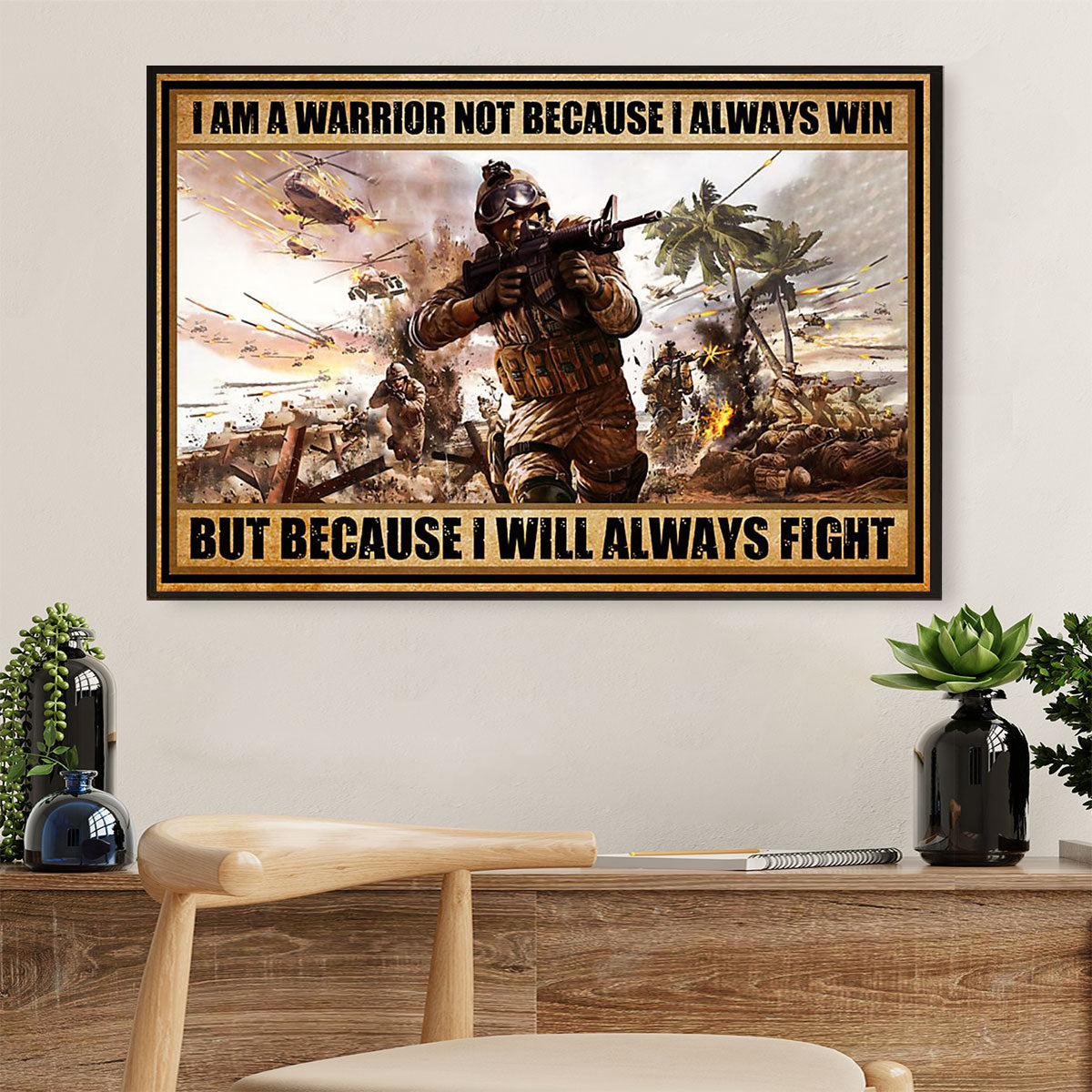 US Army Military Canvas Wall Art Prints | Warrior Always Fight | American Independence Day Gift for Soldiers