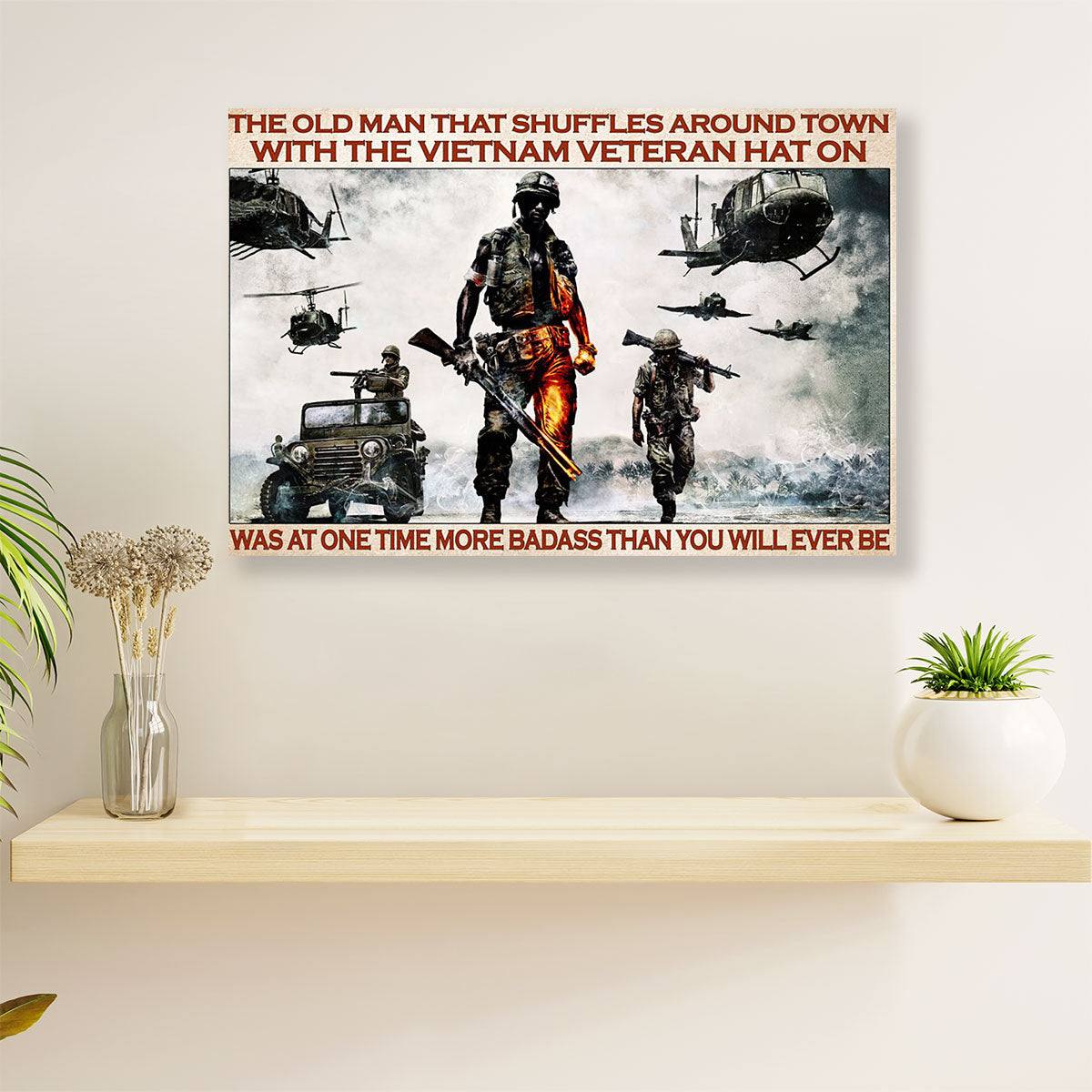 US Army Military Canvas Wall Art Prints | Old Man Viet Nam Veteran | American Independence Day Gift for Soldiers