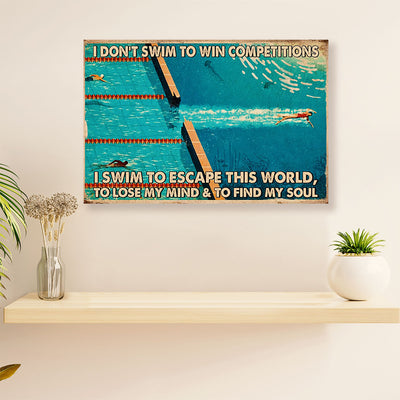 Swimming Poster Room Wall Art | Swim To Escape this World | Gift for Swimmer