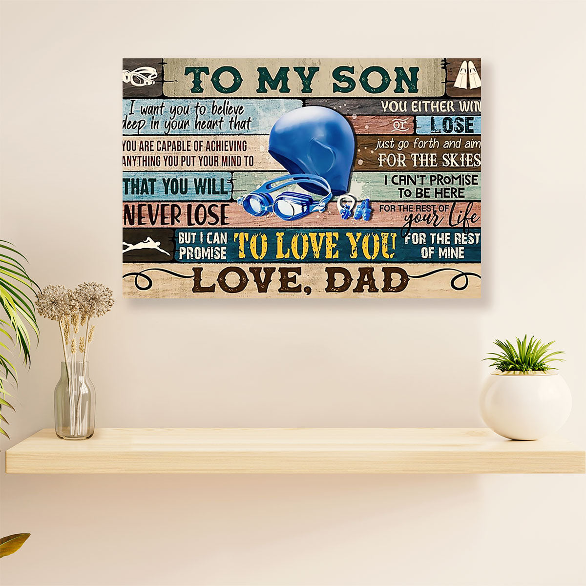 Swimming Poster Room Wall Art | From Dad To My Son | Gift for Swimmer