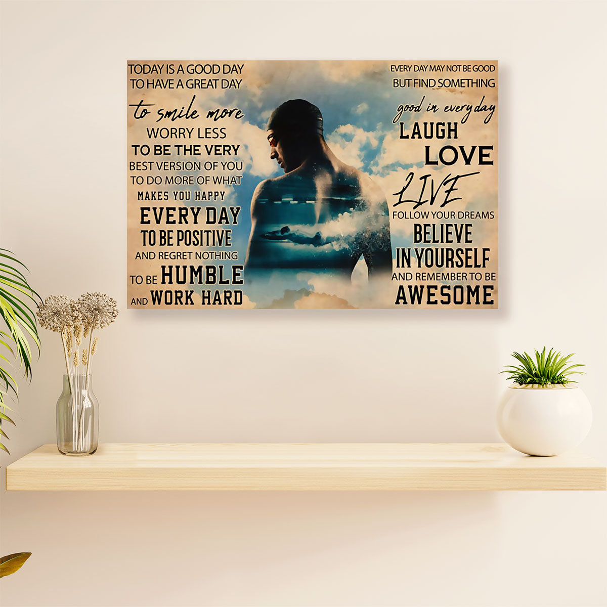 Swimming Poster Room Wall Art | Laugh Love Live | Gift for Swimmer