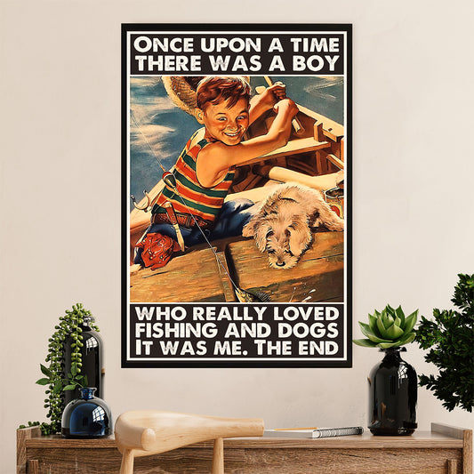 Fishing Poster Room Wall Art Prints | Boy Loves Fishing & Dogs | Vintage Gift for Fisherman