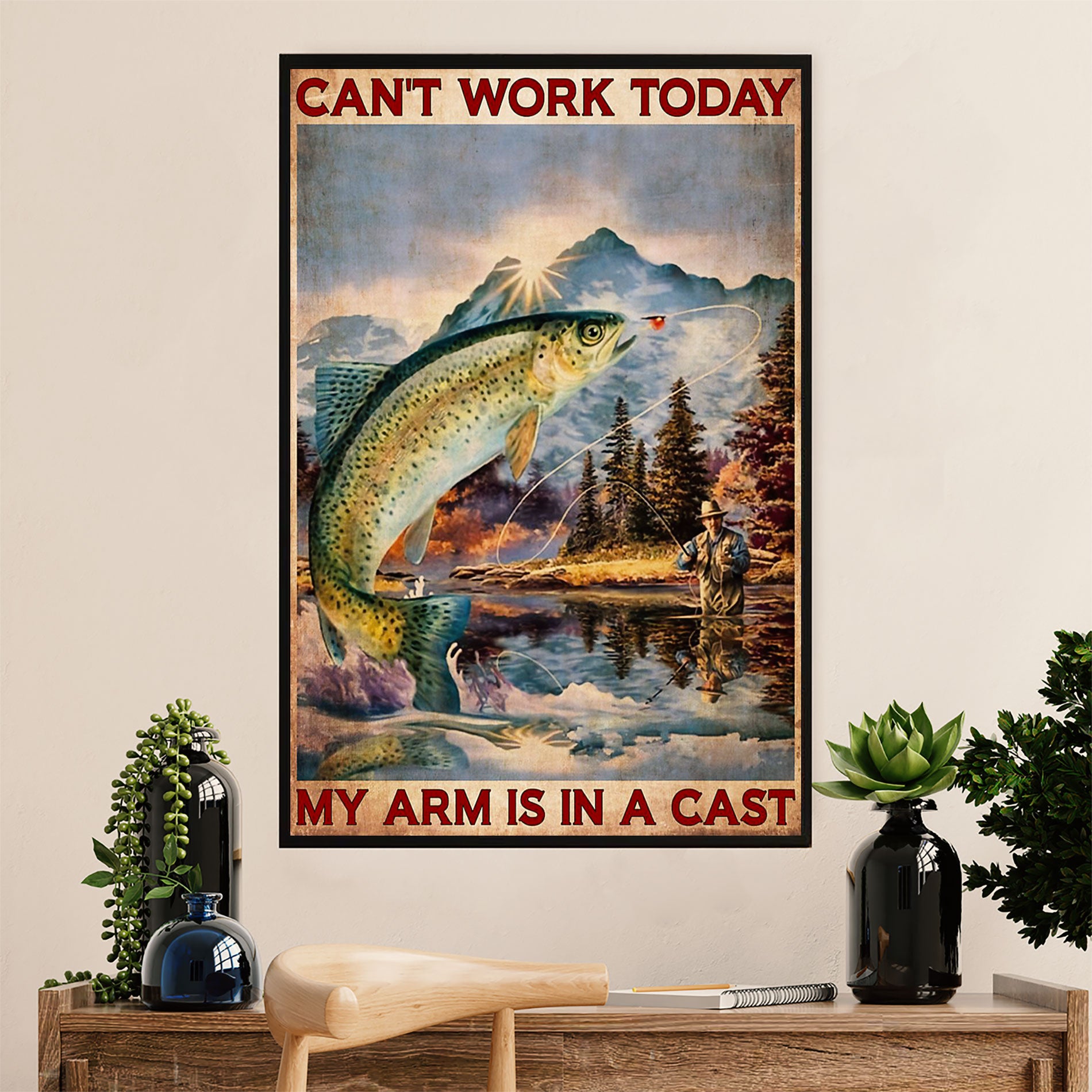 Fishing Poster Room Wall Art Prints | Cant Work Today | Vintage Gift for Fisherman