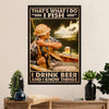 Fishing Poster Room Wall Art Prints | I Fish & Beer | Vintage Gift for Fisherman