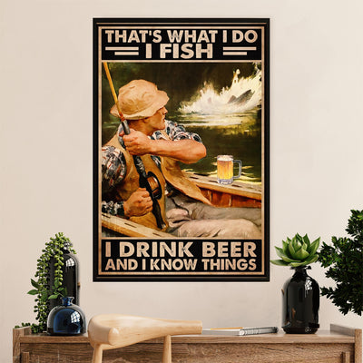 Fishing Poster Room Wall Art Prints | I Fish & Beer | Vintage Gift for Fisherman