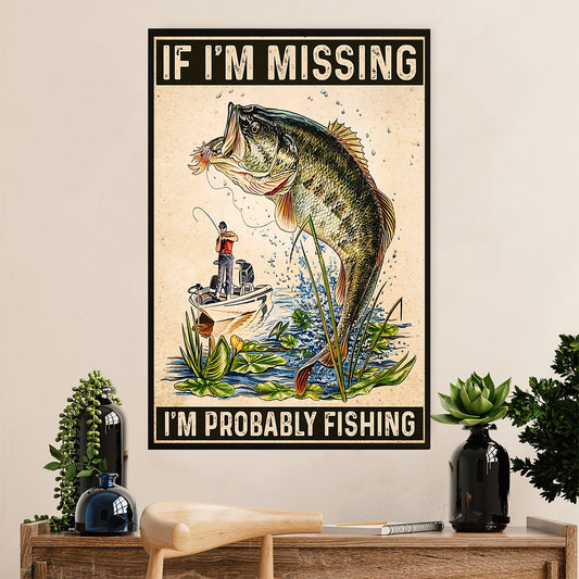 Fishing Poster Room Wall Art Prints | I'm Probably Fishing | Vintage Gift for Fisherman