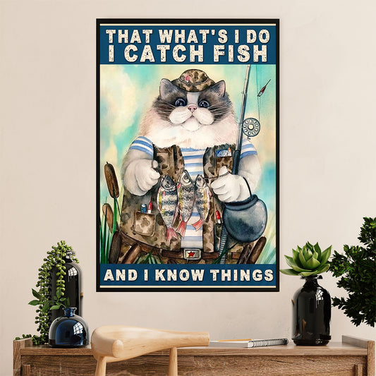 Fishing Poster Room Wall Art Prints | Catch Fish Know Things | Vintage Gift for Fisherman