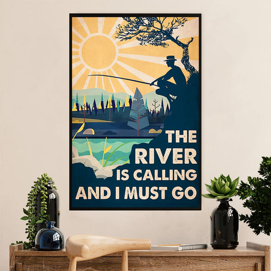 Fishing Poster Room Wall Art Prints | River Is Calling | Vintage Gift for Fisherman
