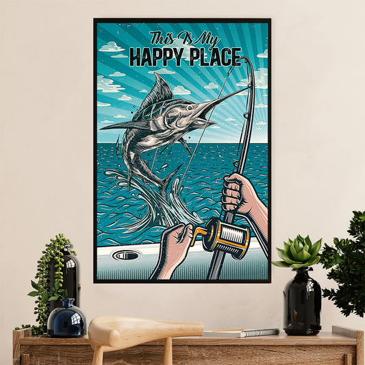 Fishing Poster Room Wall Art Prints | Happy Place | Vintage Gift for Fisherman