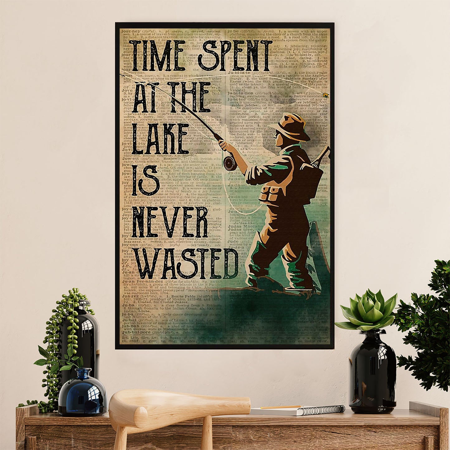 Fishing Poster Room Wall Art Prints | Time Spent At Lake | Vintage Gift for Fisherman