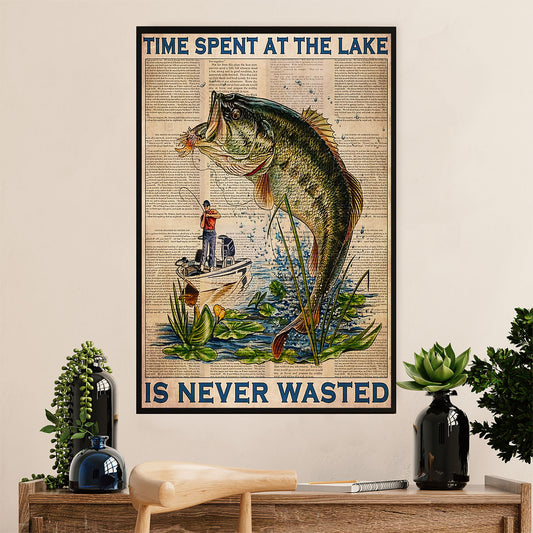Fishing Poster Room Wall Art Prints | Time Spent At Lake | Vintage Gift for Fisherman