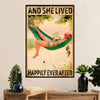 Fishing Poster Room Wall Art Prints | She Lived Happily | Vintage Gift for Fisherman