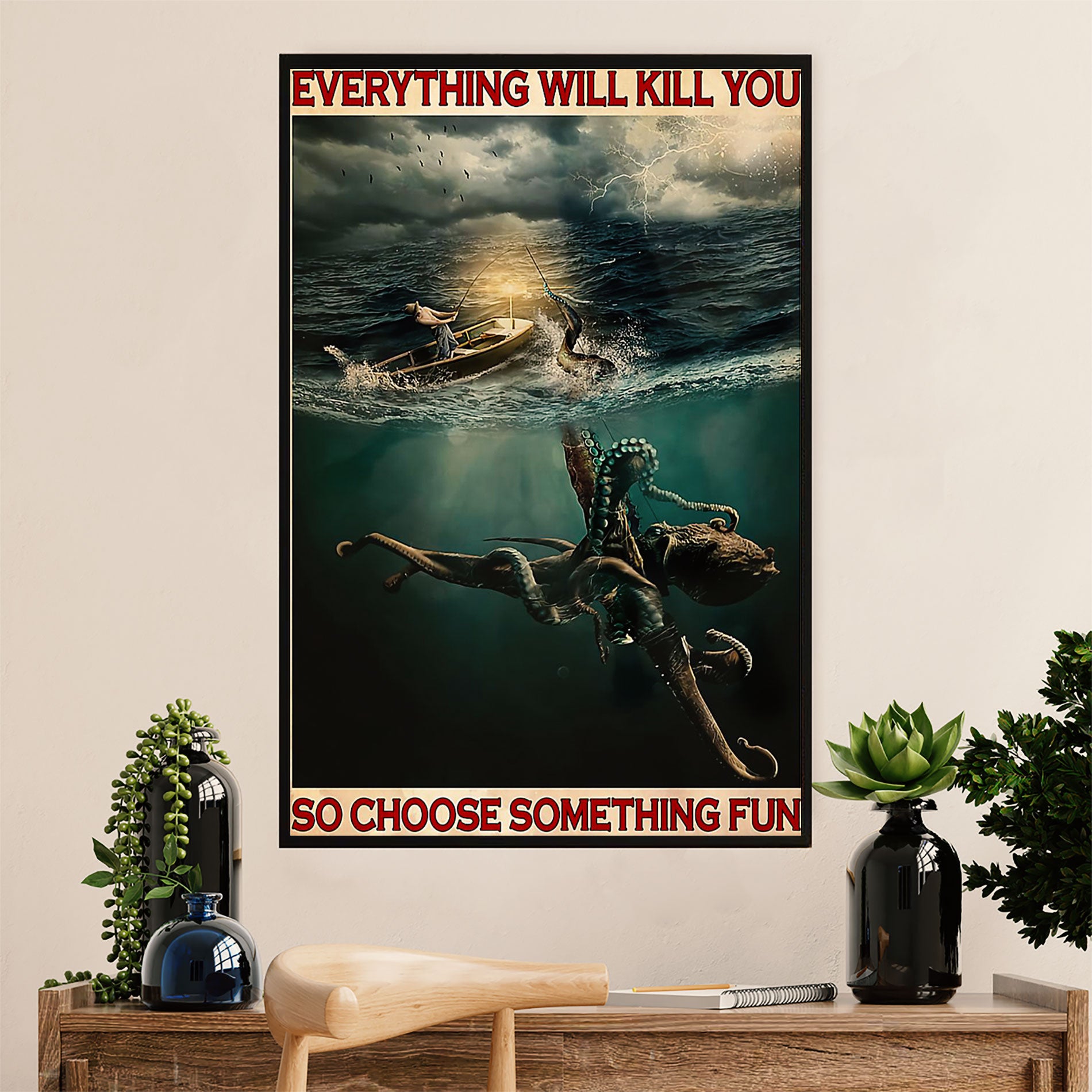 Fishing Poster Room Wall Art Prints | Choose Something Fun | Vintage Gift for Fisherman