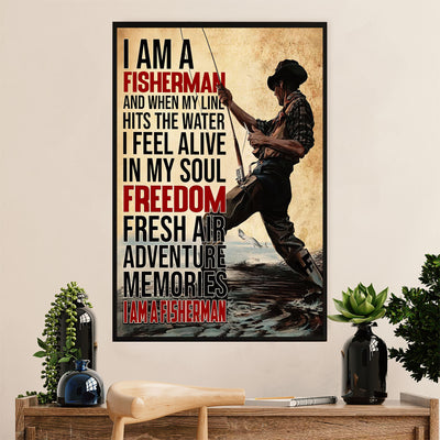 Fishing Poster Room Wall Art Prints | I Am A Fisherman | Vintage Gift for Fisherman