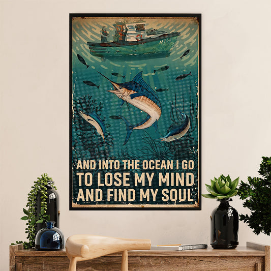 Fishing Poster Room Wall Art Prints | Into the Ocean | Vintage Gift for Fisherman