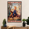 Fishing Poster Room Wall Art Prints | Boy Loves Fishing & Dog | Vintage Gift for Fisherman